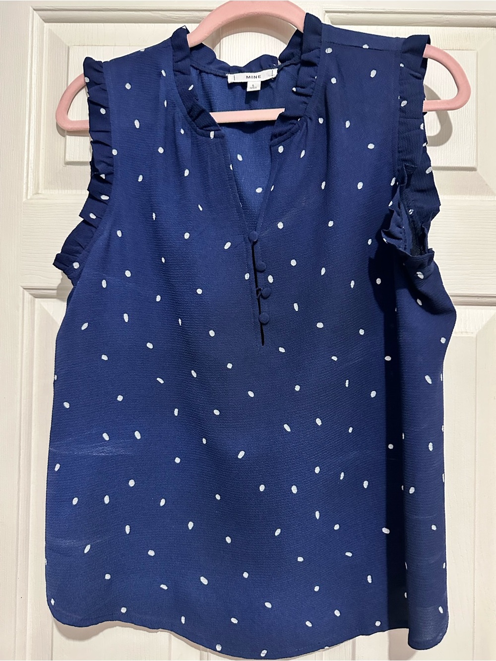 Mine Navy Blue Polka Dot Ruffle Sleeve Camisole
